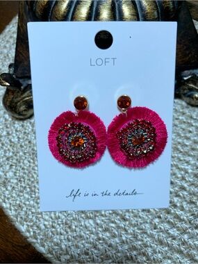 NWT LOFT MAGENTA FRINGE BEADED EARRINGS